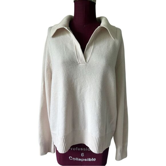 Athleta Wool Cashmere Collared Sweater XL Cream - Picture 2 of 10